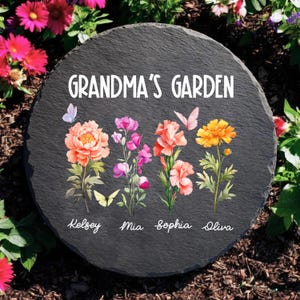 Personalized Garden Stone, Mothers Day Gifts for Grandma with Grandkid&#39;s Birth Flower Gift,Nana Memorial Stone,Mother&#39;s Day Gift for Grandma