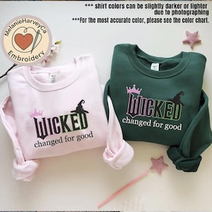 Geborduurd slecht sweatshirt, shirt tarten zwaartekracht, slecht sweatshirt, Elphaba Glinda geborduurd sweatshirt, cadeau fan Wicked musical film