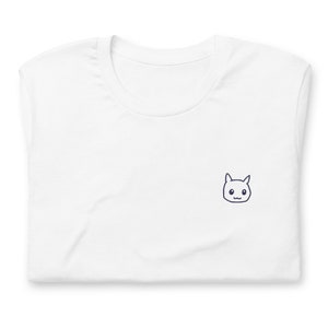 Simple Smug Cat Embroidered T-Shirt | Unisex | Subtle, Funny, Classy, Minimalist, Hand-drawn, Pre-shrunk, Japanese Style