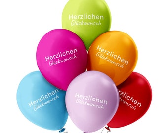 6 Luftballons Herzlichen Glückwunsch - Bunt gemischt - Geburtstagsballons