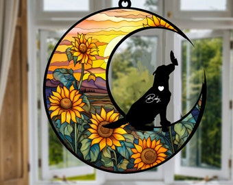 Dog Memorial Suncatcher, Loss of Pet Sympathy Gift, Starry Night Name Dog Decor, Engraved Dog Lovers Gift for Christmas, Dog Silhouette