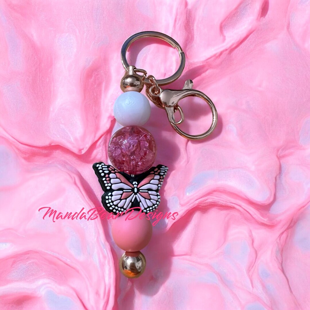 Pink, Ribbon, Beaded, Breast Cancer Keychain - Etsy