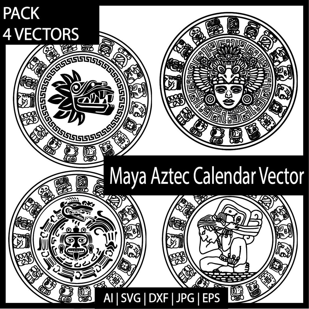Pack of 4 Aztec Mayan Calendar - SVG Vector - Etsy, image size:1080x1081