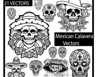 Colección de 21 Vectores Calaveras Mexicanas - Todos los Formatos