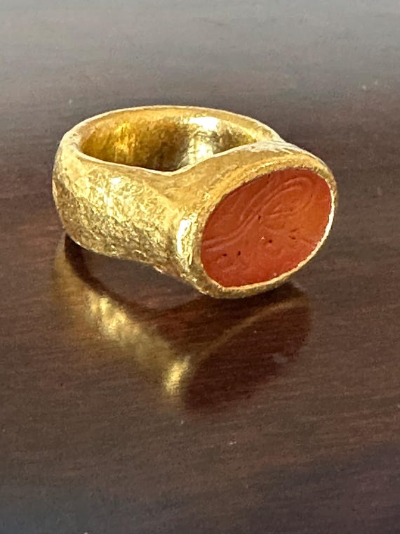 Authentic Gurhan ring, 24K solid gold, carved Isl… - image 1
