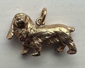 14kt solid gold Vintage Dog Spaniel Charm Pendant, 7.7g