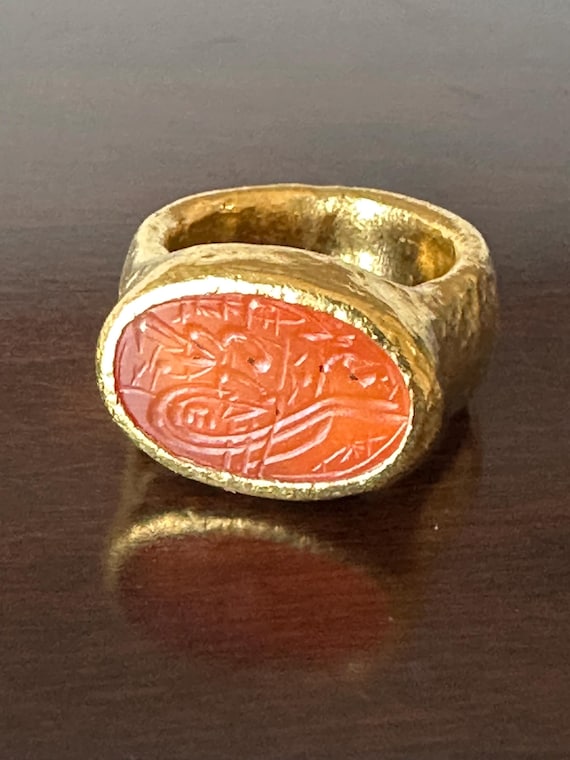 Authentic Gurhan ring, 24K solid gold, carved Isl… - image 2