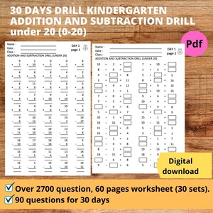 30 Tage Zusätzlich und Subtrahieren Sie unter 20 (0-20) Mathe Arbeitsblatt für den Kindergarten, 90 Fragen pro Tag Mathe tägliche Praxis