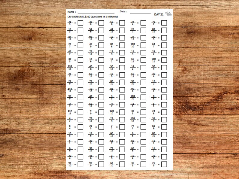 30 Days Division Math Drill Printable Worksheet for Grade 3, Grade 4 ...