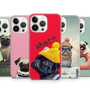 Cute Pug Phone Case, Funny Dog Bulldog Cover Case for iPhone 16 Pro Max 15 Plus 14 13 12 11 XR, Samsung S24FE S23 A55 A35, Pixel 9 Pro 8A 7