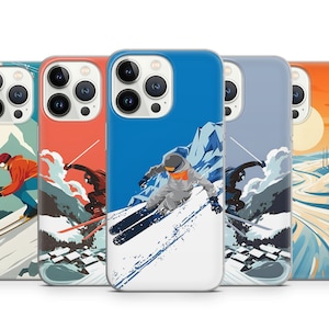 Skifahrerin Handyhülle Geschenk, Winter Sporttasche passend für iPhone 16 Pro Max 15 Plus 14 13 12 11 XR XS, Samsung S24FE S23 A55 A35, Pixel 9 Pro 8A 7