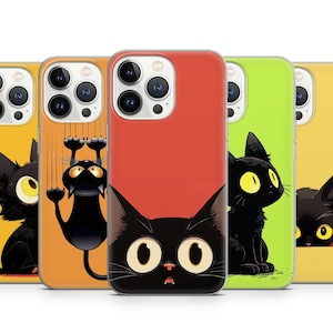 Black Cat Phone Case, Meow Pet Kitten Cover Case for iPhone 15 Pro Max, 14 Plus, 13, 12, 11, XR, XS & Samsung S23, S22, A54, A53, Pixel 8 7