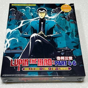May include: DVD box set for "Lupin the Third: Part 4-6" featuring a teal and black design. The cover art showcases a character in a blue suit with a gun, and the text includes "Japanese/English Version" and "Original DVD".
