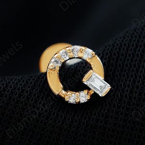 Pendientes de botón con diamantes redondos cultivados en laboratorio, círculo abierto, delicados pendientes de círculo de diamantes, pendientes minimalistas para cartílago, joyería nupcial delicada y moderna.