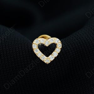 Round Cut Lab Diamond Open Heart Shape Earrings, Heart Helix Conch Internal Threaded Pin Stud, Open Heart Screw back Earrings Helix Piercing