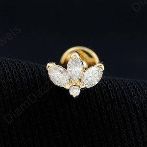 Lab Grown Marquise Diamond Dangle Labret Stud, Tiny Marquise Lotus Stud Earring,  Marquise Diamond Stud, Conch, Helix, Lobe, Cartilage, Gift