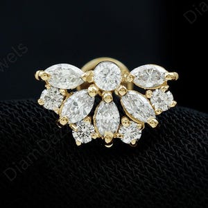 Pendiente de cartílago con forma de loto, con forma de marquesa y diamantes de laboratorio, con forma de caracola, para el trago, con forma de flor para el hélix, con forma de flor minimalista, regalo para dama de honor.