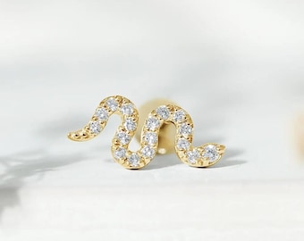 Lab Diamond Snake Crawler Cartilage Earring Snake Threaded Earring Snake Tragus  Snake Conch Earrings Cartilage Helix Stud