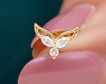 in het laboratorium gekweekte Marquise Diamond Sparkling Leaf Earring voor kraakbeenpiercing, kleine bloemblaadje diamanten studs, echte marquise helixpiercing