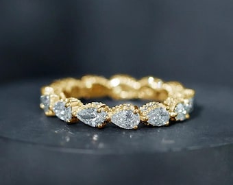 Birnenschliff Labrador Diamant Eternity Ring, 14K Solid Gold Ehering, Lab gewachsen Diamant Statement Ring, Schmuck Geschenk für sie, Jahrestag Geschenk