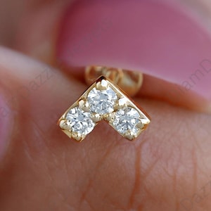 Lab Grown Diamond Unique Chevron Helix Earring with Flat Back, 14K Gold Diamond V Shape Dainty Stud Earrings, 14K White Gold Stud Earring