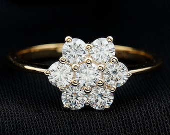 Unique Vintage Cluster Style Floral Halo Lab Grown Diamond Wedding Ring, Snowflake Engagement Ring, Daisy Cluster Ring, spring Bridle Ring