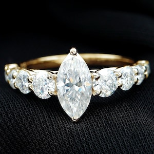 Marquise Cut Lab Grown Diamond Engagement Ring IGI Certified Marquise Cut Lab Grown Diamond cathedral diamond ring For Her