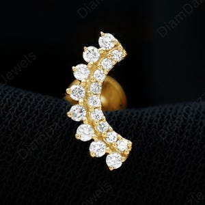 14K Solid Gold Invisible Set Diamond Curve Threaded Stud Earrings, Cartilage Stud/Helix Stud/Dainty Earring/Inner Conch Stud/ Gift for her