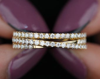 Crossover Round Lab Diamond Wedding Ring, 14K Solid Gold Diamond Criss Cross Statement Ring, Round Three Row Intertwined Gift Ring For her
