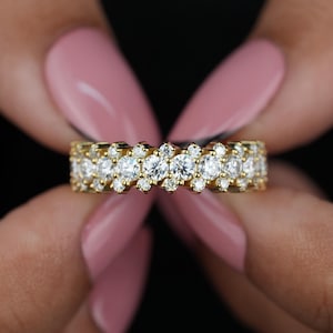 Full Eternity Round Cut Lab Grown Diamond-band, 14K geelgouden stapel diamanten band, bijpassende/stapelbare band, jubileumcadeau voor haar