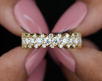 Full Eternity Round Cut Lab Grown Diamond Band, 14K Yellow Gold Stacking Diamond Band, Matching/Stackable Band, Anniversary Gift For Her