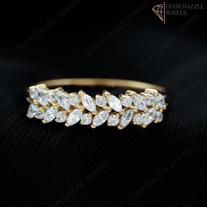 Lab Grown Diamond Half Eternity Band Marquise-Round Diamond Wedding Band Real CVD Diamond Anniversary Ring Stacking Band for Bridal
