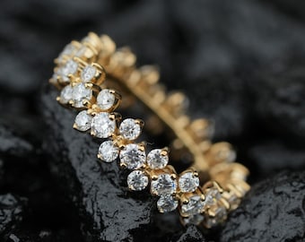 Labgrown rund diamant vigselring bred kluster alliansring 14k guld art déco förlovningsring unik uttalande jubileumsring