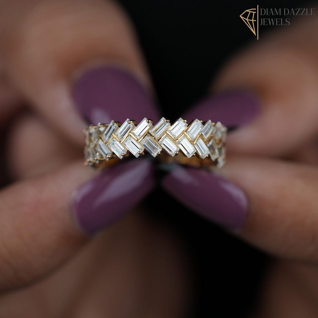 Baguette Lab Grown Diamond Full Eternity Band, Double Row Diamond ...