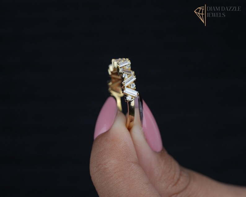 Buy Vintage Art Deco Baguette and Round Lab Grown Diamond Wedding Band ...