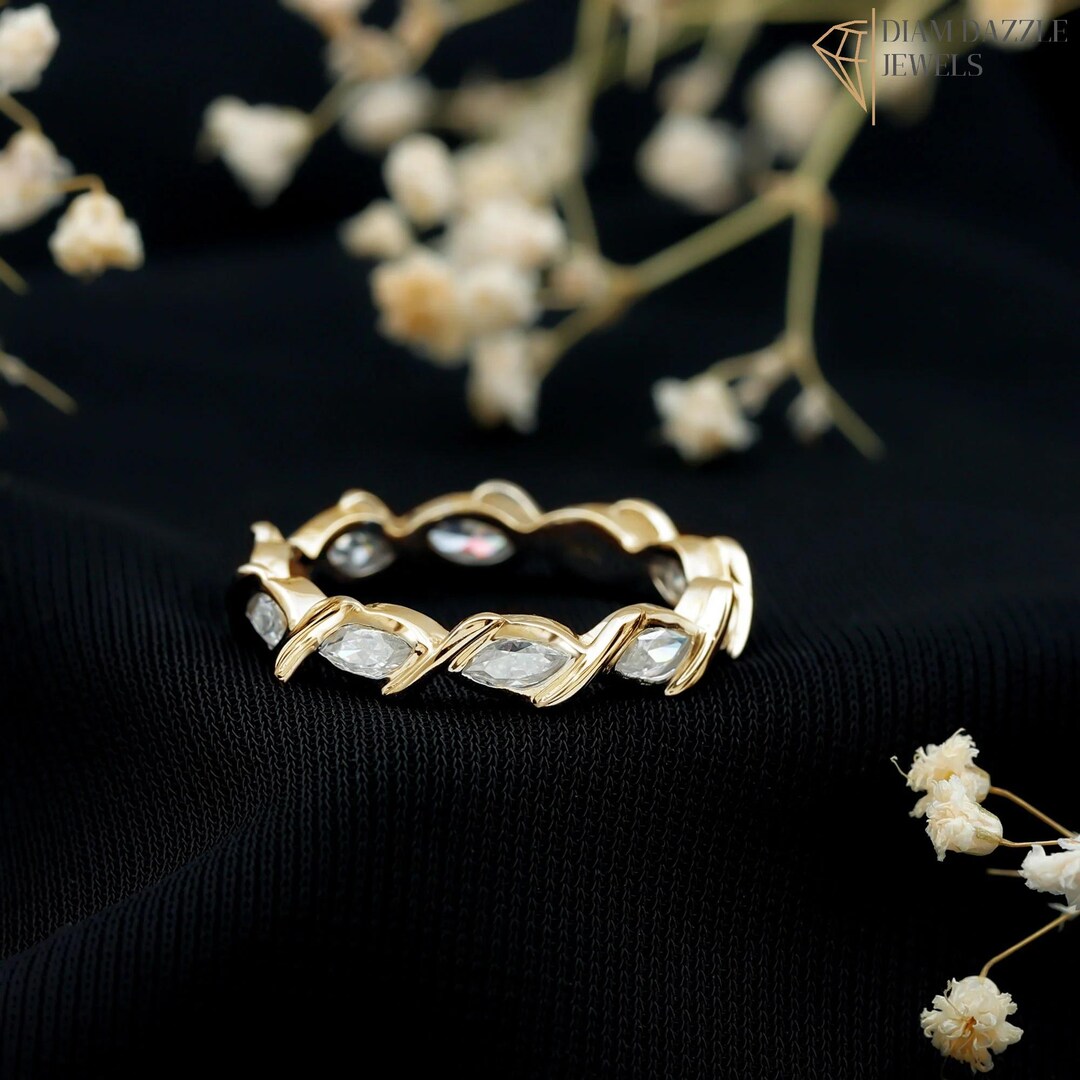 Marquise Cut Lab Grown Diamond Full Eternity Band, 14K Solid Gold ...