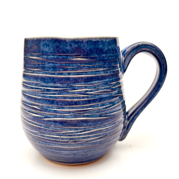 Blue Undigo striped Textured Mug with handle