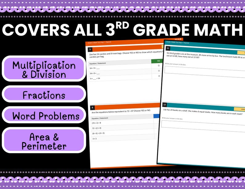 3rd Grade Math Test Prep Worksheets | CCSS | No Prep | Pack 3 | State ...