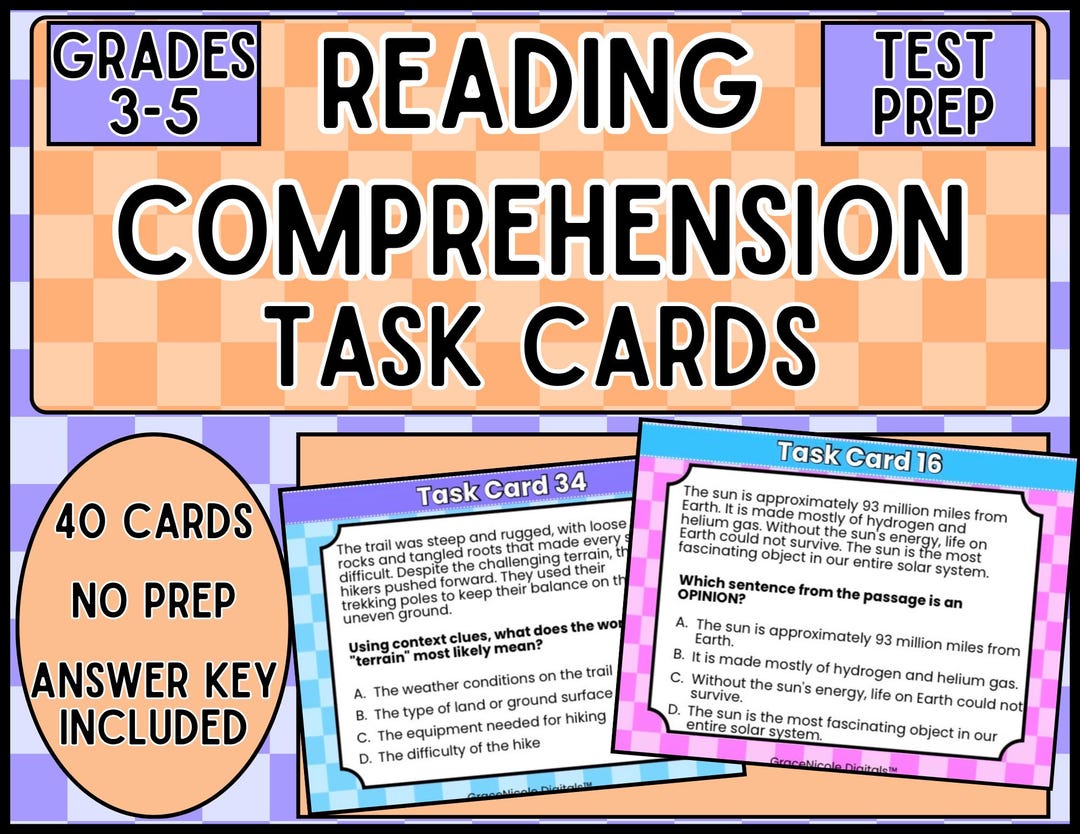 3rd Grade ELA Reading Comprehension Task Cards (digital Download) - Etsy