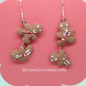 Gingerbread Earrings with Sterling Silver Hooks. Handmade with Clay. Hanging, Custom Design