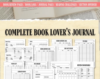 May include: A printable book lover's journal with pages for tracking books read, wish lists, series reviews, and reading challenges. The journal includes pages for 10, 20, 50, and 100 book reading challenges.