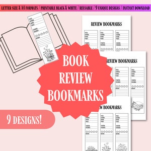 Descarga digital Marcador de revisión de libros / Tamaño carta e impresión en PDF A4 / Marcador de profesor para reseñas de lectura / Marcador de biblioteca imprimible
