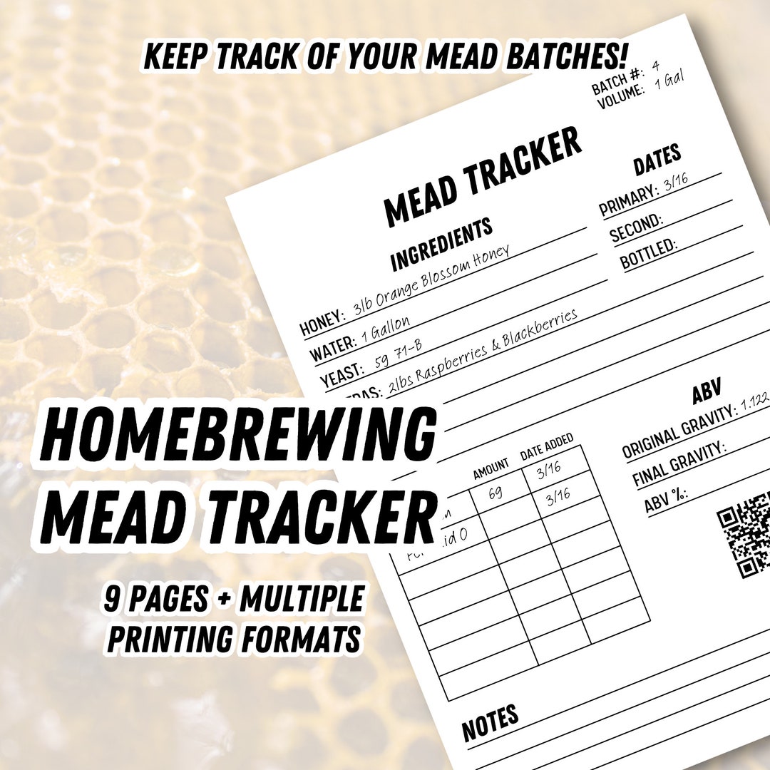 Mead Homebrew Tracking Sheets Digital Download Tracker Mead Recipe