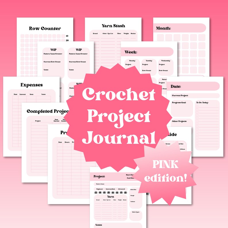 Digital Download Crochet Project Journal Pink Edition Etsy