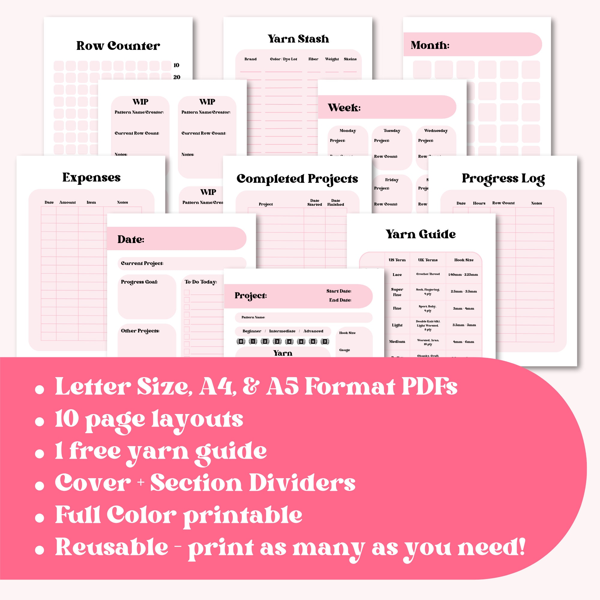 Digital Download Crochet Project Journal - Pink Edition | Crochet ...