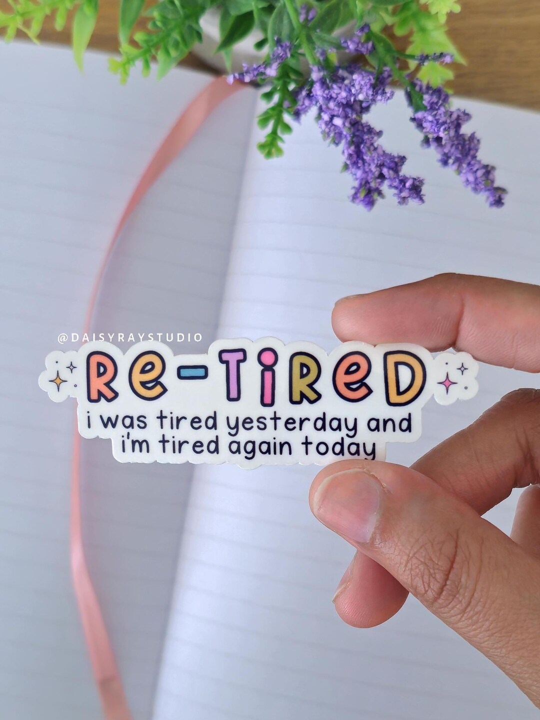 Re-tired Sticker, Funny Exhausted Decal for Laptop or Water Bottle ...
