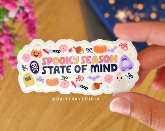 Spooky Season State of Mind Vinyl Sticker, Halloween Vinyl, Witchy Ghost Pumpkin Bats, Water Resistant Glossy, Laptop/Water Bottle/Journal