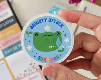Adesivo per sopravvissuti ad attacchi d'ansia, adesivo a forma di rana, adesivo per la salute mentale, vinile impermeabile, bottiglia per laptop/acqua, regalo per la cura di sé, diario, laminato