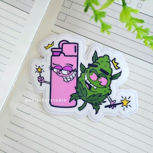 Wanda Cosmo Sticker, 420 Sticker, Weed Besties, Funny Cartoon Sticker, Vinyl Sticker, Laptop/Water Bottle, Waterproof, Nug & Lighter, Stoner
