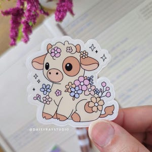 Sticker vache fleur, Sticker vache mignonne, Sticker cottagecore, ordinateur portable/bouteille d'eau, vinyle imperméable, fleurs animaux de la ferme, Sticker esthétique